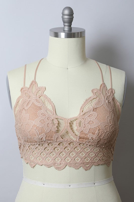 XL Padded Crochet Lace Longline Bralette