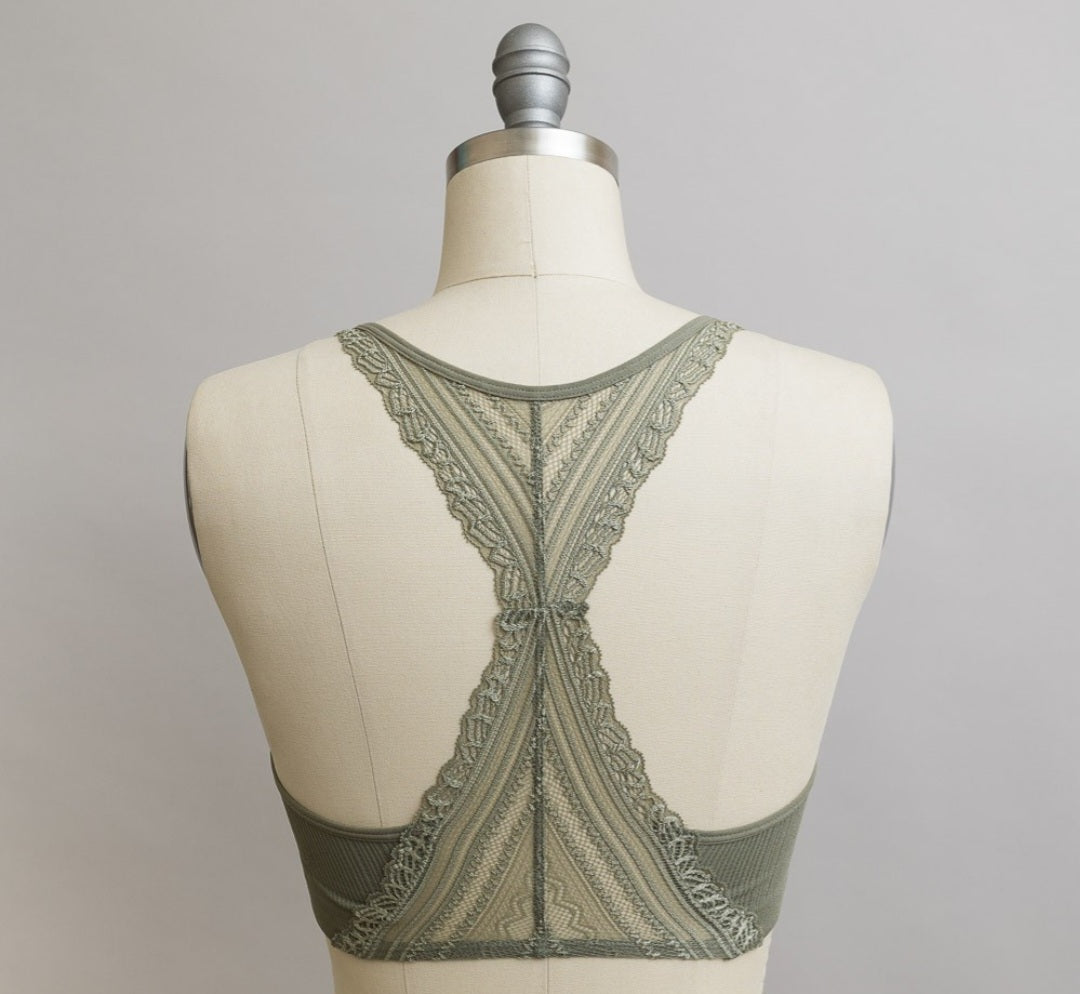 Lace-Back Racerback Bralette - Sage